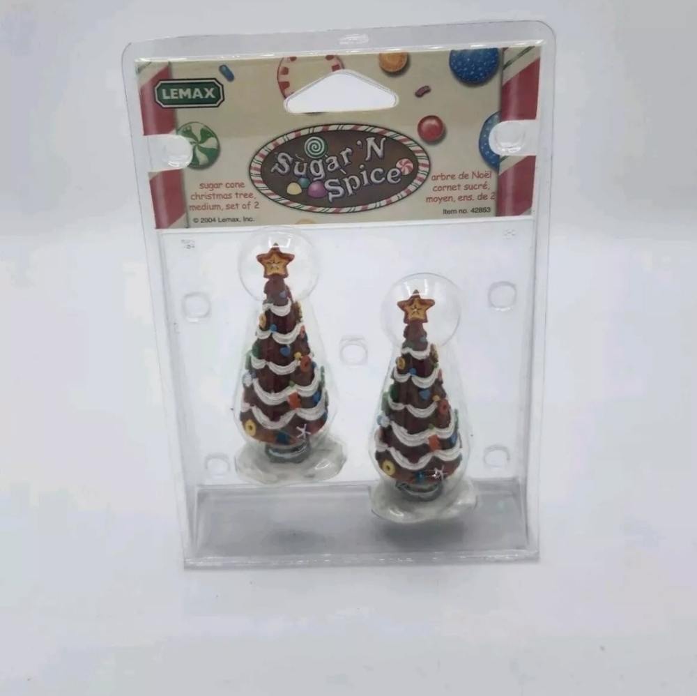 LEMAX Sugar n Spice SUGAR CONE TREES Medium 42853 Christmas Village Set of 2